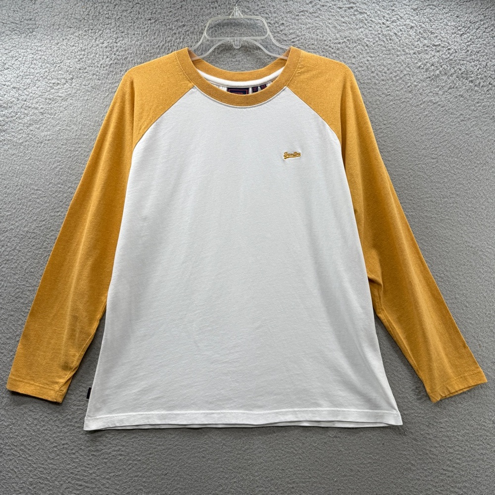 Superdry Women’s 12 Shirt Pullover Yellow Raglan Sleeve Shirt Organic Cotton